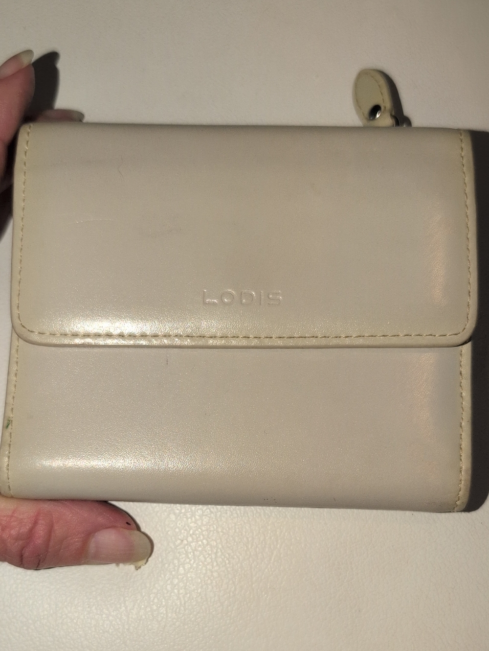 Lodis Cream Leather Compact Fold Wallet